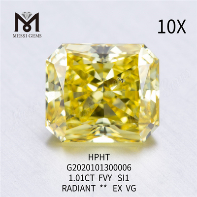Diamante cultivado en laboratorio suelto de corte radiante FVY de 1,01 quilates VG