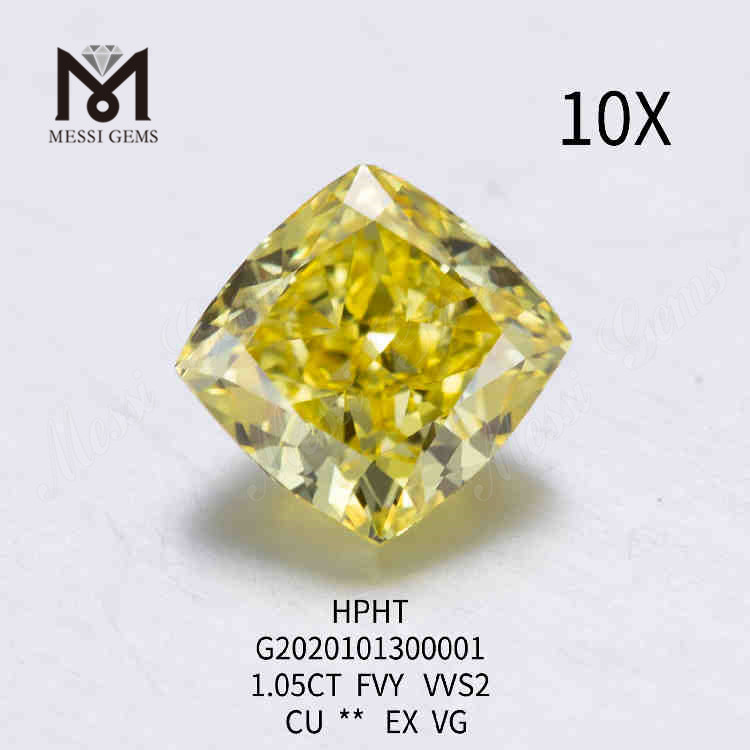 1.05ct FVY Diamantes de colores creados en laboratorio de talla cojín VVS2