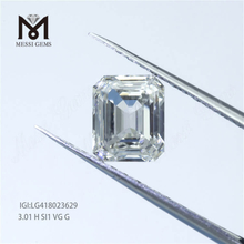 Diamante cultivado en laboratorio suelto personalizado 3,01 quilates H SI1 EX talla elegante corte esmeralda CVD diamante cultivado en laboratorio para joyería