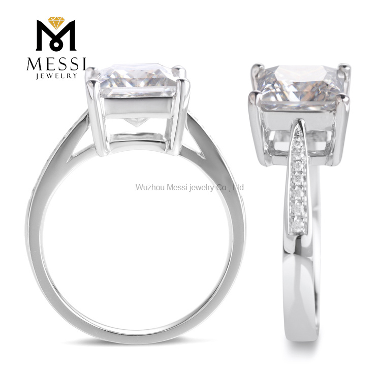 anillo de diamante moissanite Anillo de oro blanco de 14k 18k de corte princesa cuadrado para mujer joyería anillo de niña