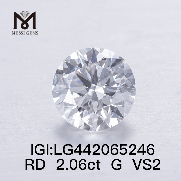 Precio de diamante de laboratorio de 2 quilates EX de talla redonda G VS2 de 2,06 ct