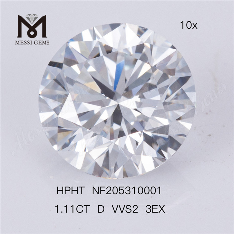 Envío rápido 1,11 quilates RD corte VVS2 HPHT 3EX diamante sintético suelto cultivado en laboratorio