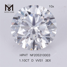 Diamante de laboratorio de diamante sintético HPHT suelto VVS1 3EX de 1,10 quilates en existencias de fábrica