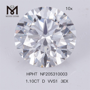 Diamante de laboratorio de diamante sintético HPHT suelto VVS1 3EX de 1,10 quilates en existencias de fábrica