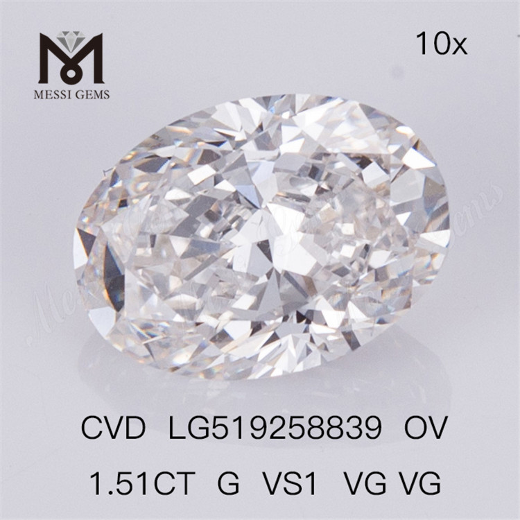 1.51ct G VS1 OVAL VG VG CVD diamante cultivado en laboratorio