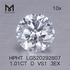 Diamante cultivado en laboratorio HPHT de corte redondo de 1,01 quilates D VS1 3EX