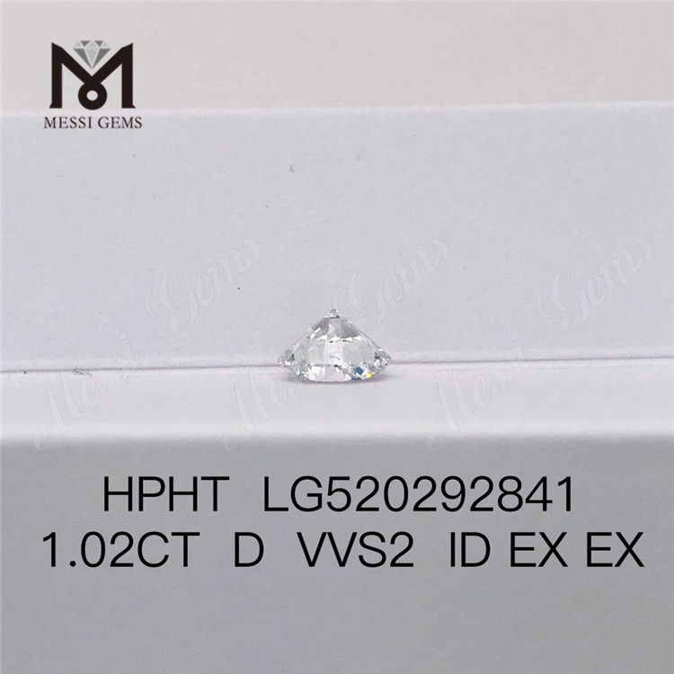 1.02ct D VVS2 ID EX EX HPHT Diamante sintético cultivado en laboratorio de corte brillante redondo suelto
