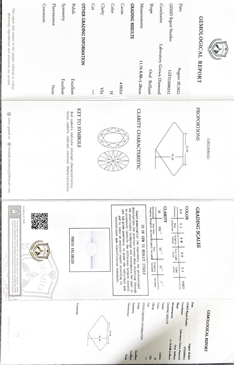 Diamante de laboratorio CVD de 4,062 quilates, forma ovalada, diamante cultivado en laboratorio EX a la venta
