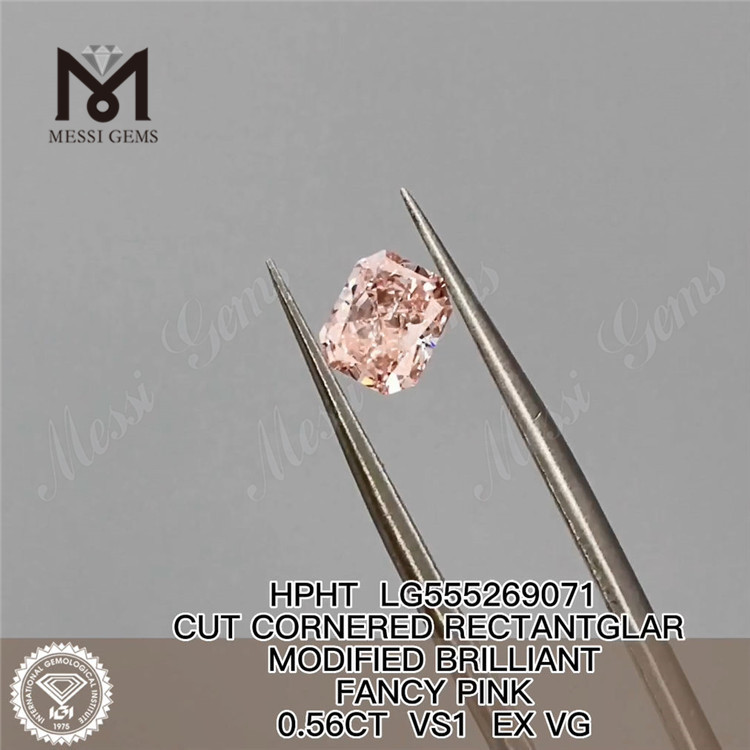 Diamante HPHT de 0,56 quilates RECTANTGLAR FANCY PINK VS1 EX VG diamante cultivado en laboratorio LG555269071
