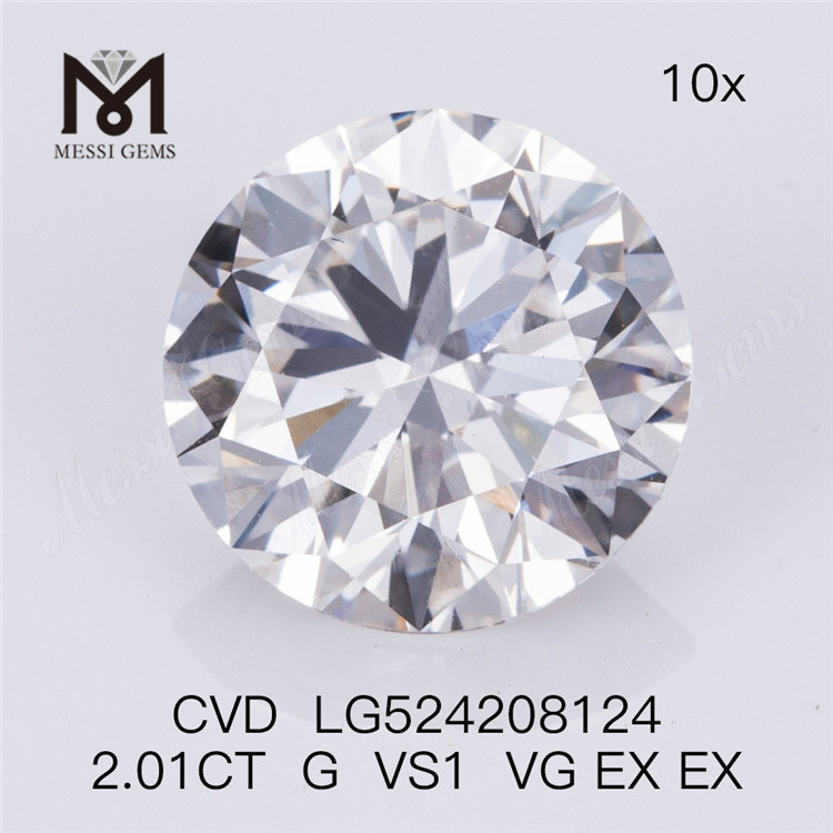 Diamante de laboratorio VS1 de color G de 2,01 quilates, diamante suelto CVD de talla redonda