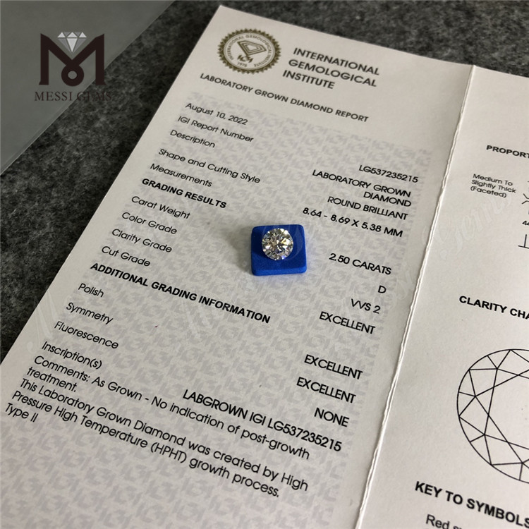 2.5CT D VVS HPHT diamantes forma redonda diamante HPHT suelto precio al por mayor
