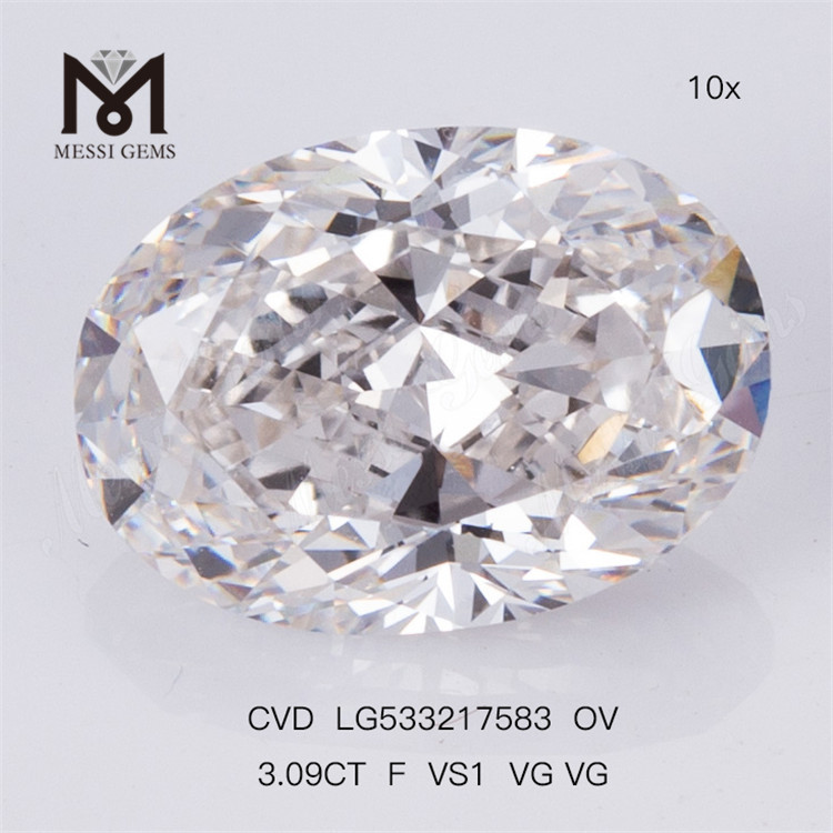 3.09ct F VS1 VG VG CVD Diamantes de laboratorio Certificado OVAL IGI