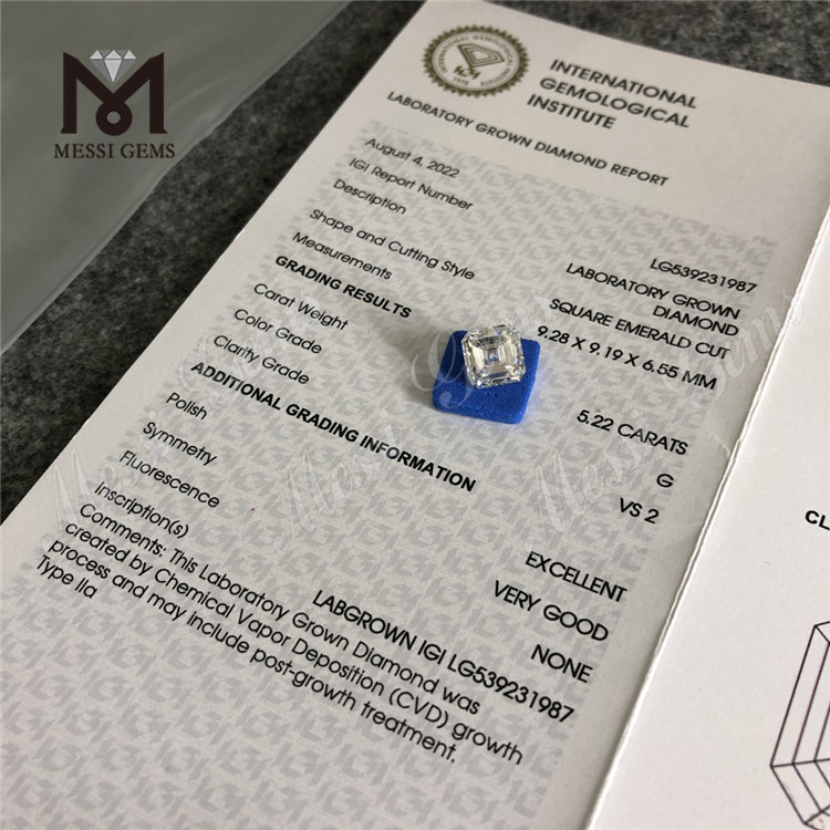 5.22ct COMO CORTE diamante de laboratorio suelto barato G VS2precio de fábrica de diamantes cultivados en laboratorio de la más alta calidad