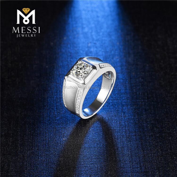 Anillos de plata chapados en oro blanco de 14 quilates y 18 quilates Anillo de moissanita de 9 mm y 3 quilates para hombre
