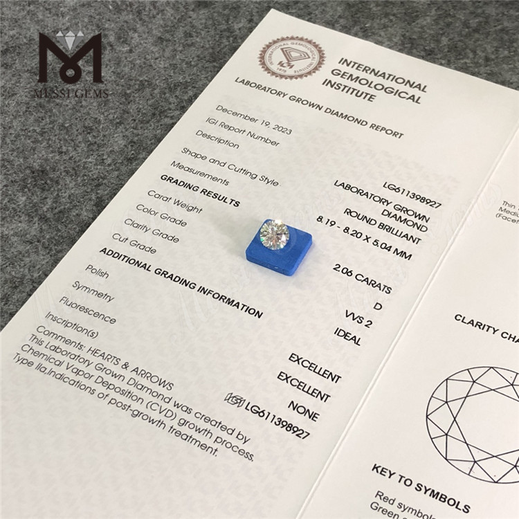 2.06CT D VVS2 ID Compre diamantes de laboratorio sueltos Calidad certificada IGI 丨Messigems LG611398927