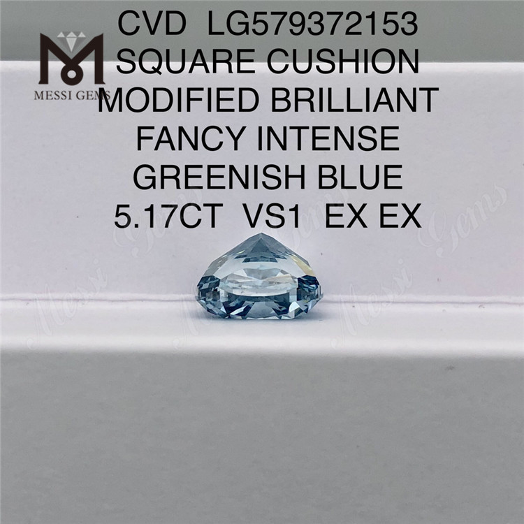 5.17CT VS1 EX EX COJÍN CUADRADO MODIFICADO BRILLANTE FANCY INTENSO AZUL VERDOSO CVD Diamantes azules sueltos LG579372153 