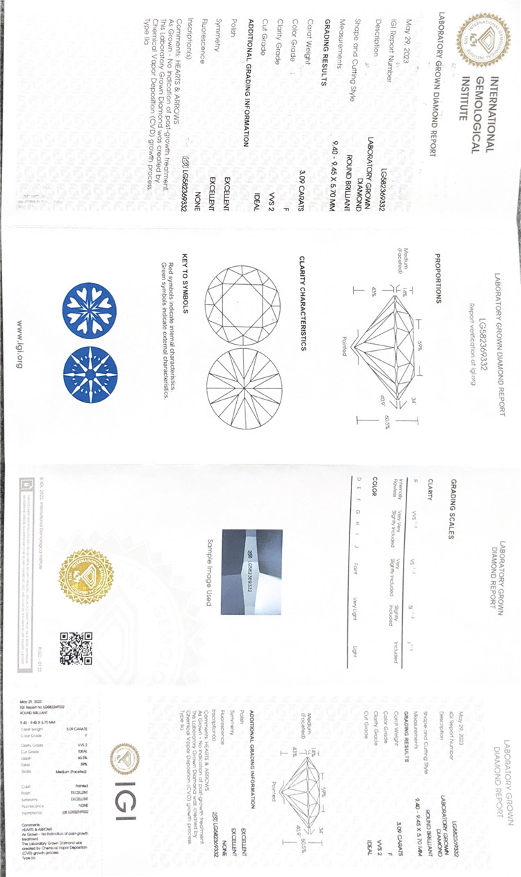 certificado de diamante cvd de 3 quilates