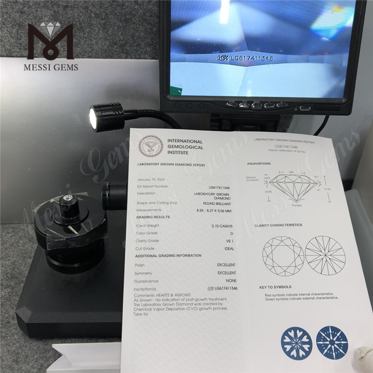 2.10CT D VS1 ID EX EX CVD Diamantes fabricados Precio al por mayor LG617411346