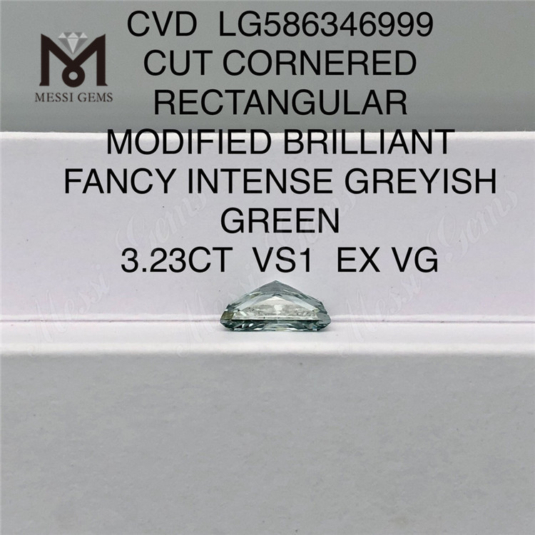 3.23CT VS1 EX VG CORTE CORNERADO RECTANGULAR Diamante de laboratorio verde elegante Cvd LG586346999 