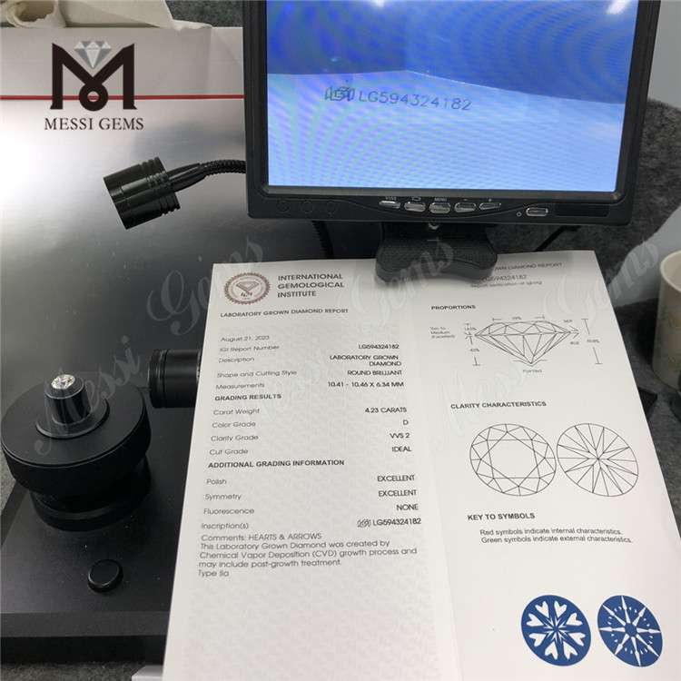 4.23CT D VVS2 ID EX EX redondo cvd diamante cultivado en laboratorio Asequible LG594324182 丨Messigems