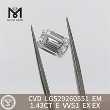 Diamantes clasificados IGI con forma de esmeralda E de 1,43 CT VVS1 para diseños distintivos 丨 Messigems CVD LG529260551