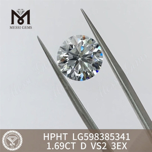 1.69CT D VS2 3EX hpht diamantes redondos cultivados en laboratorio Excelencia al por mayor LG598385341 丨Messigems