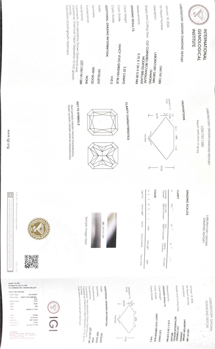 Diamantes cultivados REC de 3,22 quilates