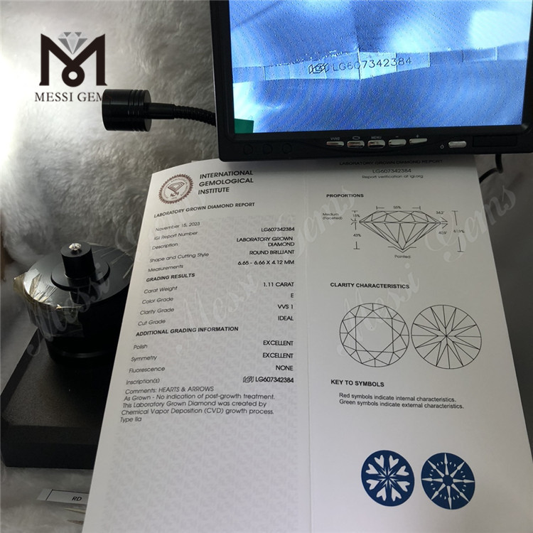 1.11CT E VVS1 ID costo de diamante CVD cultivado en laboratorio de 1 quilate para compras al por mayor 丨Messigems LG607342384