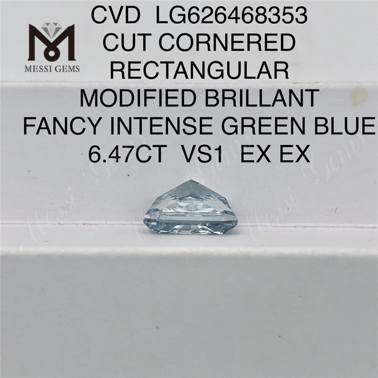 6.47CT CORTE RECTANGULAR FANCY VERDE INTENSO AZUL VS1 CVD diamante de laboratorio azul LG626468353 丨Messigems