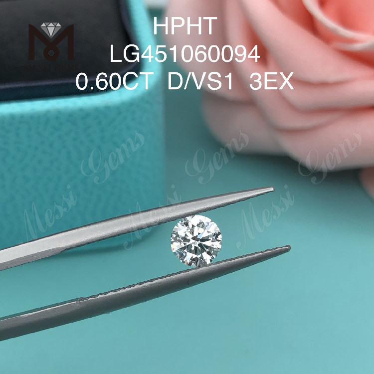Diamante redondo de grado de corte D VS1 EX de 0,60 quilates creado en laboratorio HPHT