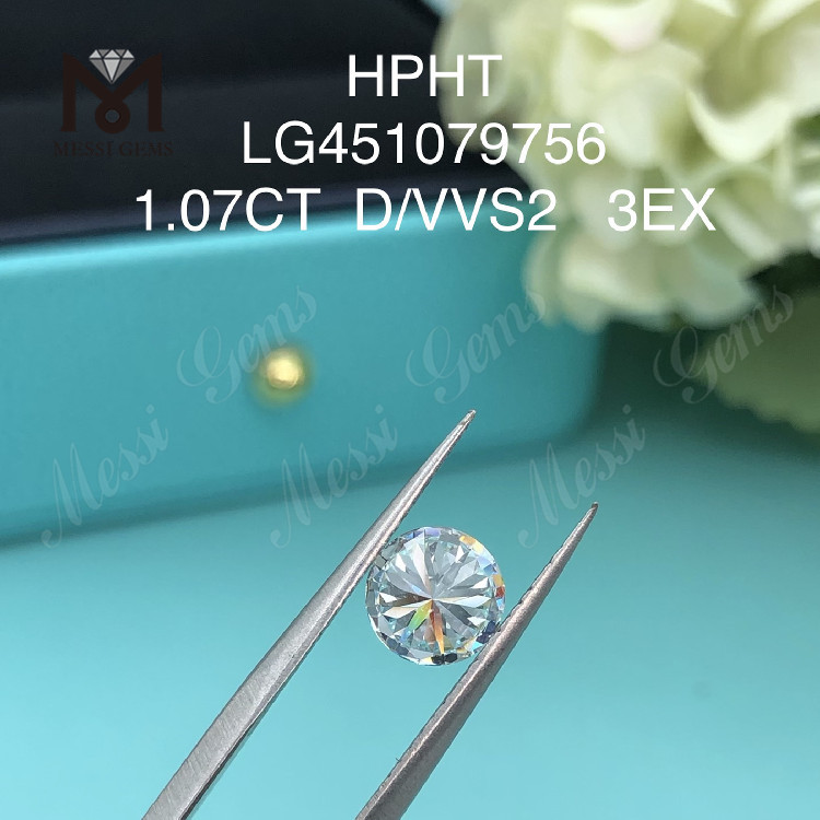 1.07ct D VVS2 RD diamante creado en laboratorio HTHP
