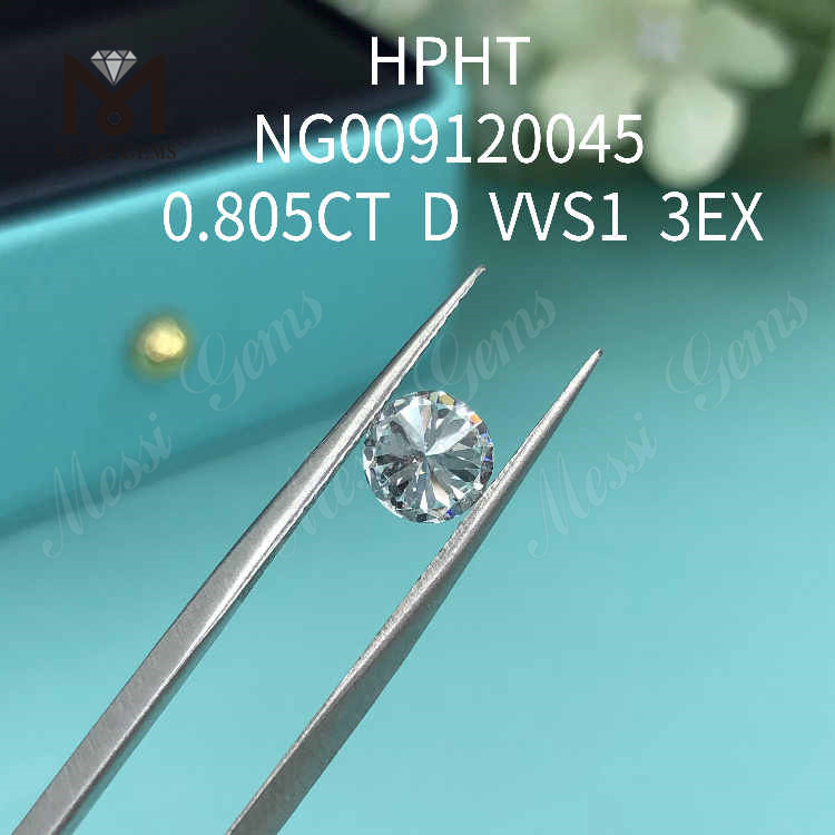 0.805CT Redondo D VVS2 3EX Diamante cultivado en laboratorio suelto 