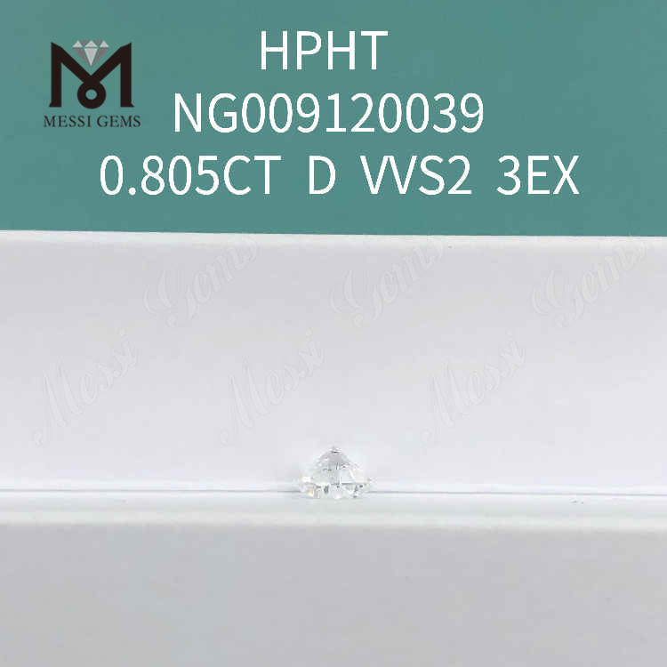 0.805CT D VVS2 diamante redondo blanco cultivado en laboratorio 3EX