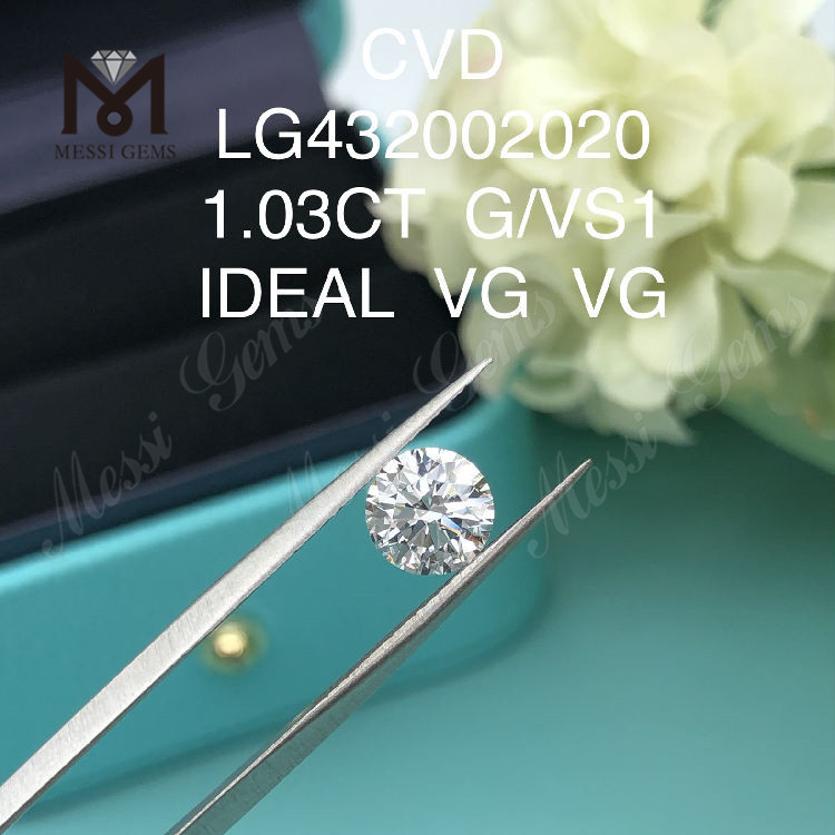 Diamante redondo cultivado en laboratorio G/VS1 CVD de 1,03 quilates