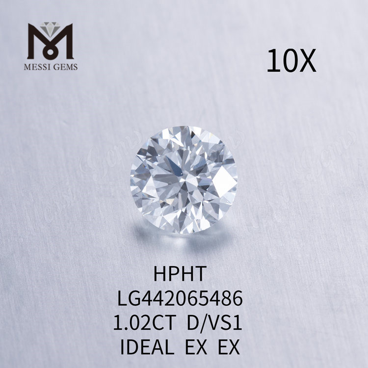Diamantes cultivados en laboratorio certificados redondos D VS1 de 1,02 quilates IDEAL