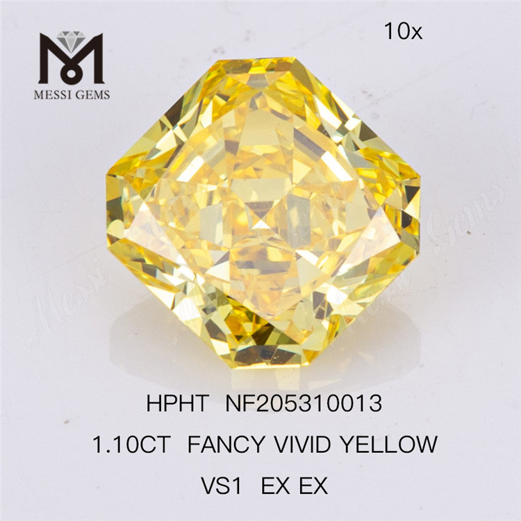 1.10ct VS1 EX EX Fancy Vivid Yellow Radiant Cut diamante radiante cultivado en laboratorio