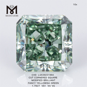 1.75CT CUADRADO MODIFICADO BRILLANTE FANCY VERDE AMARILLO VS1 VG VG diamante de laboratorio LG539231964 