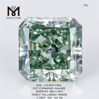 1.75CT CUADRADO MODIFICADO BRILLANTE FANCY VERDE AMARILLO VS1 VG VG diamante de laboratorio LG539231964 