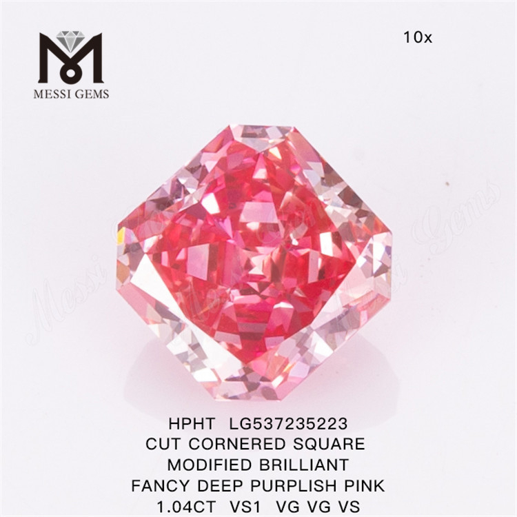 Diamante de laboratorio VS1 VG VG VS HPHT, CUADRADO DE 1,04 CT, ROSA MORADO PROFUNDO VS1 VG VG VS HPHT, diamante de laboratorio LG537235223 