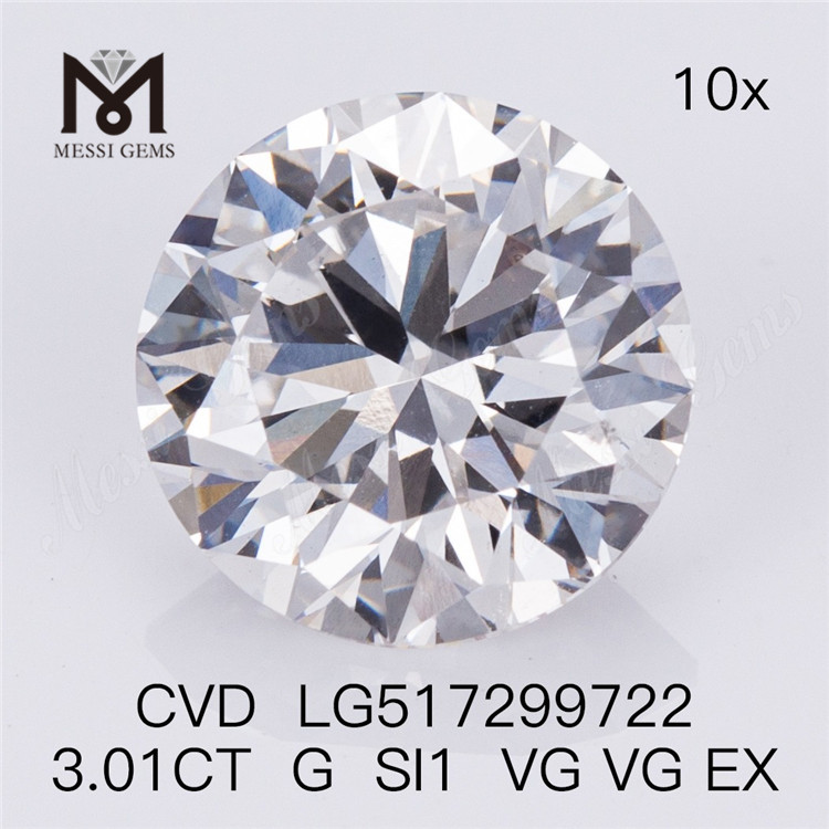 precio de fábrica 3.01ct G SI1 forma redonda diamante cultivado en laboratorio sintético suelto