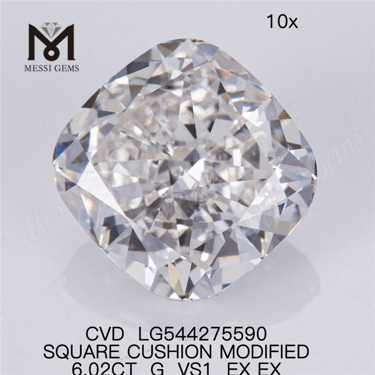 6.02CT G VS1 diamante barato hecho por el hombre SQ CUSHION CUT 6ct blanco suelto el diamante de laboratorio más grande en stock 