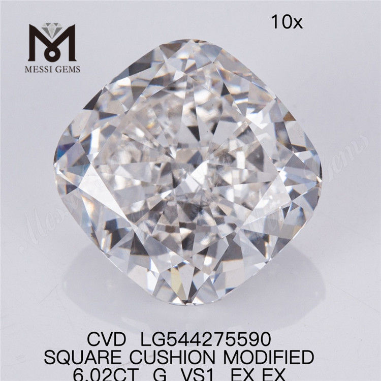 6.02CT G VS1 diamante barato hecho por el hombre SQ CUSHION CUT 6ct blanco suelto el diamante de laboratorio más grande en stock 