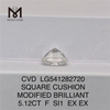 5.12CT F SI1 EX EX MODIFICADO Diamante brillante de talla cojín cultivado en laboratorio