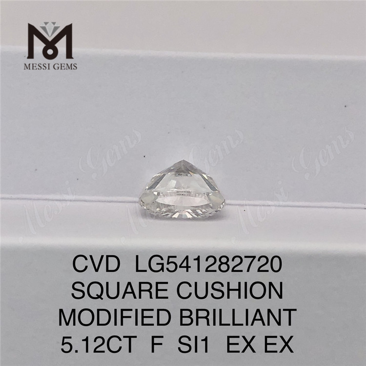 5.12CT F SI1 EX EX MODIFICADO Diamante brillante de talla cojín cultivado en laboratorio