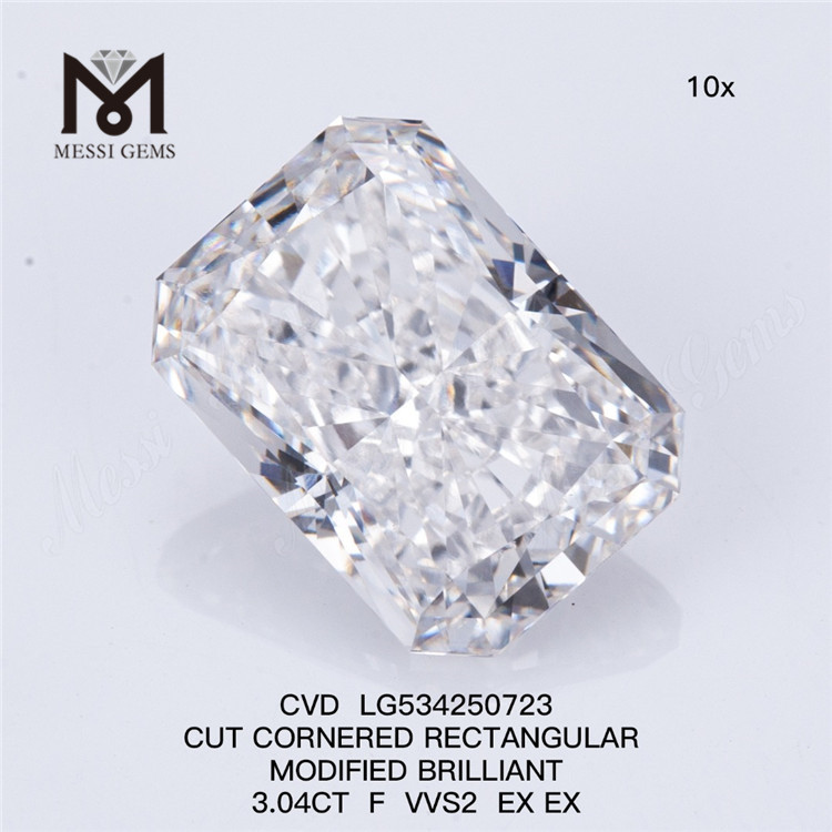 3.04CT talla RECTANGULAR F VVS2 EX EX diamantes artificiales de alta calidad CVD LG534250723 