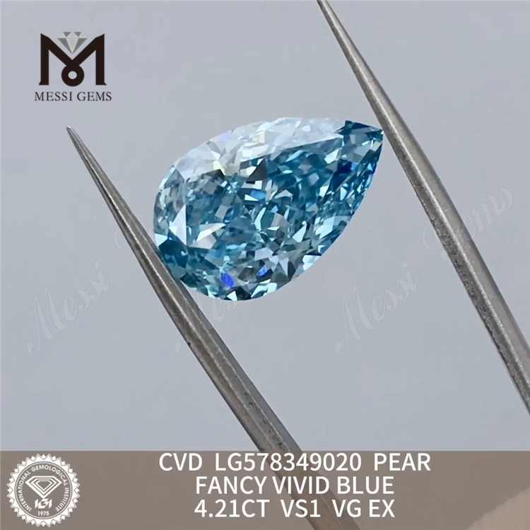 4.21CT VS1 VG EX PEAR FANCY VIVID BLUE diamantes baratos fabricados en laboratorio CVD LG578349020