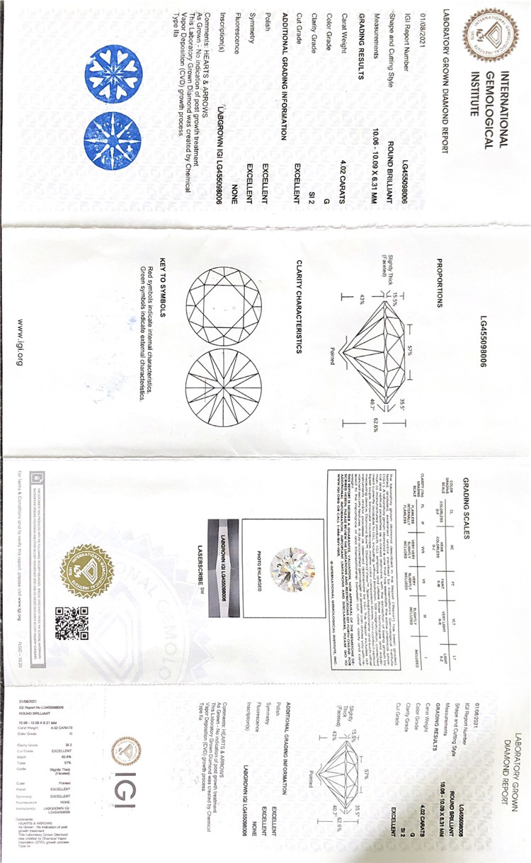4.02CT G rd mejor venta diamante de laboratorio suelto 3EX rd diamante cvd suelto en oferta