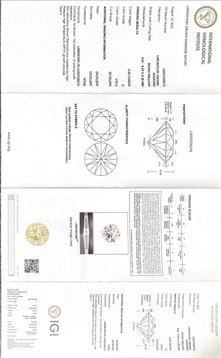 2.5CT D VVS HPHT diamantes forma redonda diamante HPHT suelto precio al por mayor