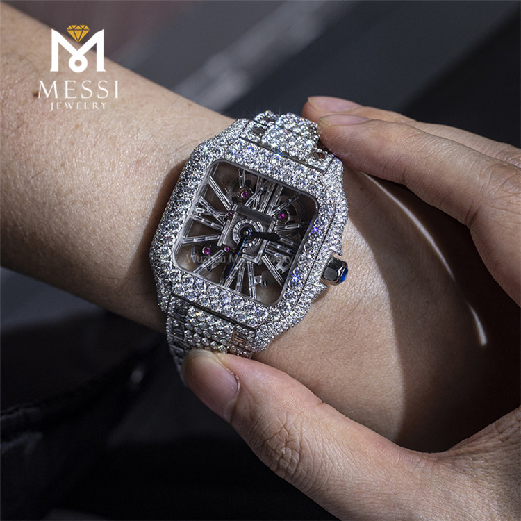 Reloj moissanite de estilo suizo impermeable con esqueleto de doble cara a la moda minimalista de negocios casual