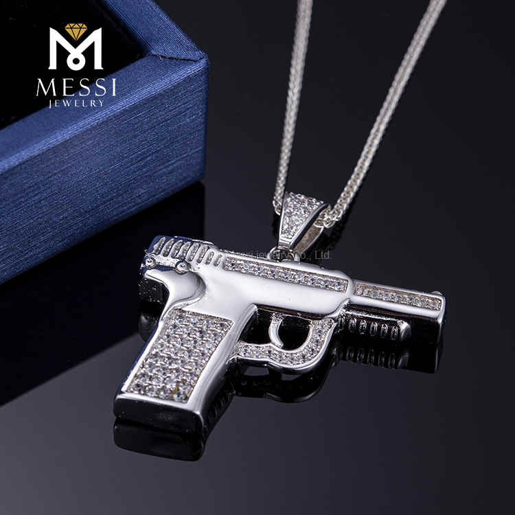 Cadenas de rapero Pistola Hip Hop Joyería de plata Moissanite Collar de piedra